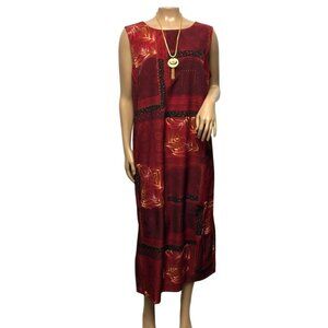 Koret Dress Womens Size 14 Red Black Gold Brown Back Zipper Midi Casual Travel